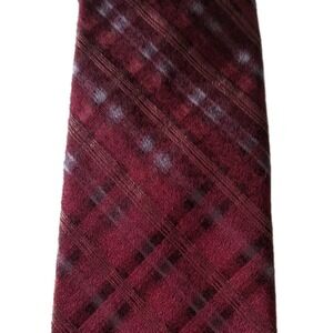 Madison‎ 100% Silk Men's Neck Tie Merlot Checked Diagonal Stripe New with Tags